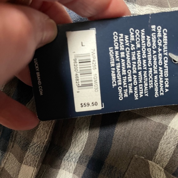 NWT Lucky Brand Flannel Button Down (gray, navy, white) - Picture 9 of 10